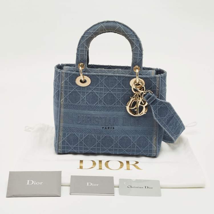 Pre Owned Dior Blue Cannage Embroidered Canvas Medium Lady D-Lite Tote