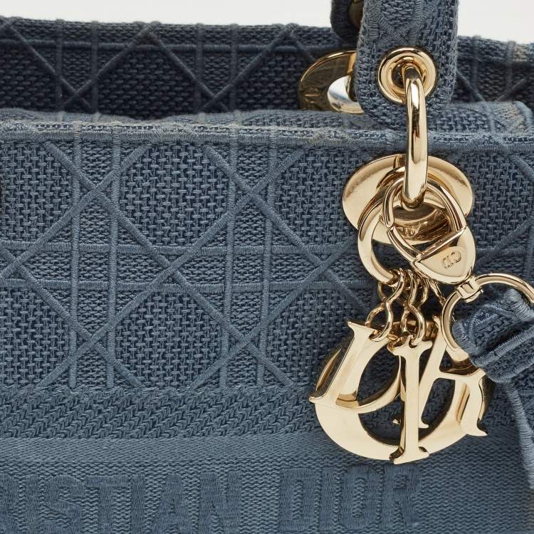 Pre Owned Dior Blue Cannage Embroidered Canvas Medium Lady D-Lite Tote