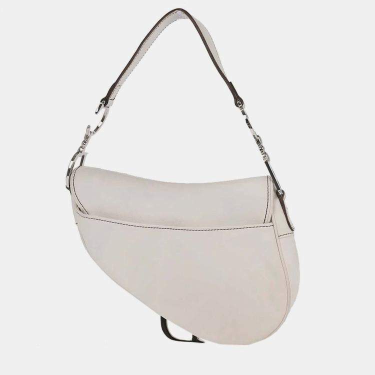 Pre Owned Christian Dior White Leather Saddle Handbag 01RU1003