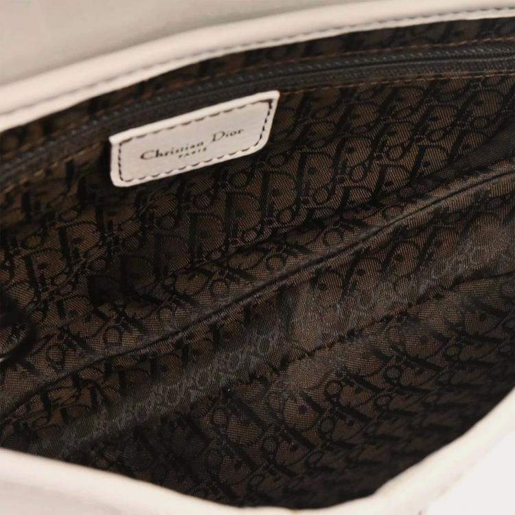 Pre Owned Christian Dior White Leather Saddle Handbag 01RU1003
