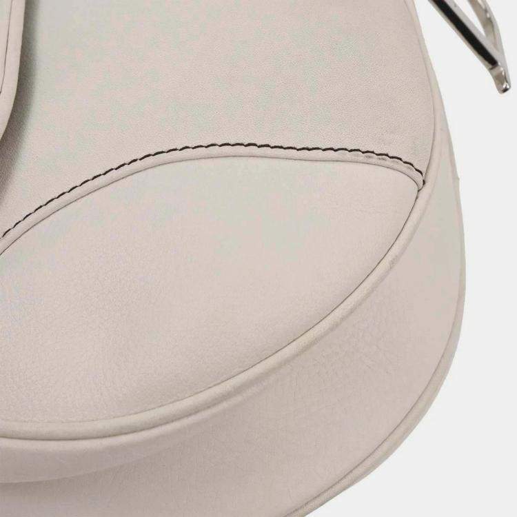 Pre Owned Christian Dior White Leather Saddle Handbag 01RU1003