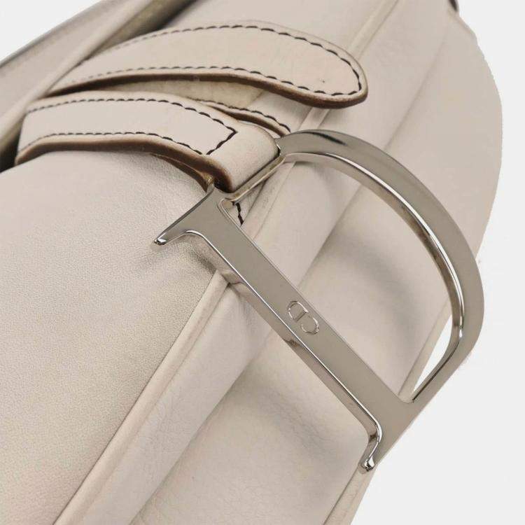 Pre Owned Christian Dior White Leather Saddle Handbag 01RU1003