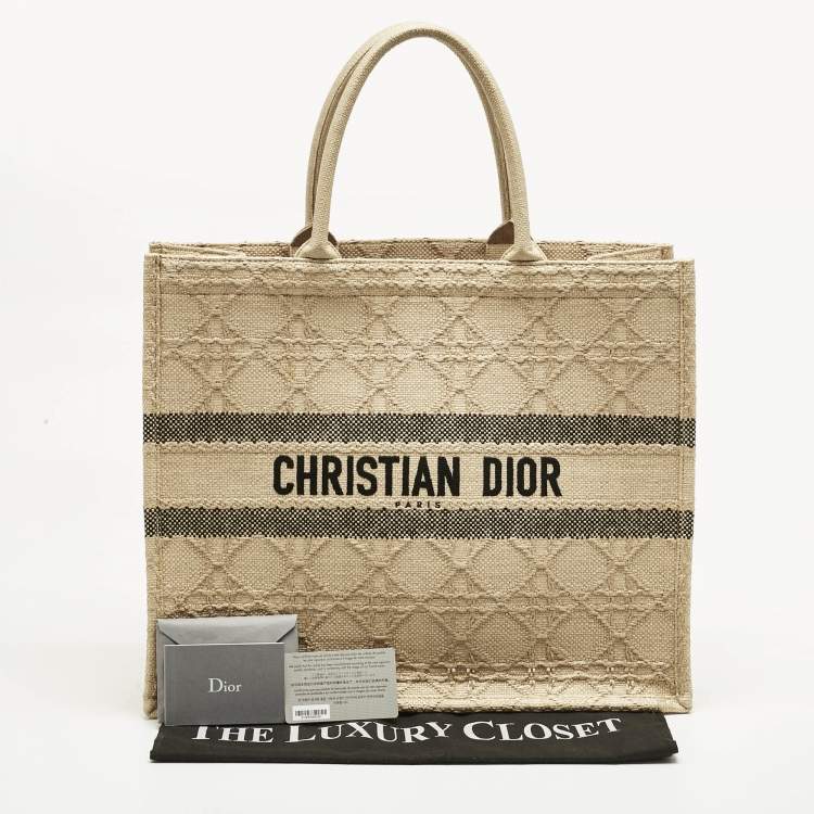 Pre Owned Dior Cream Embroidered Raffia Large Book Tote
