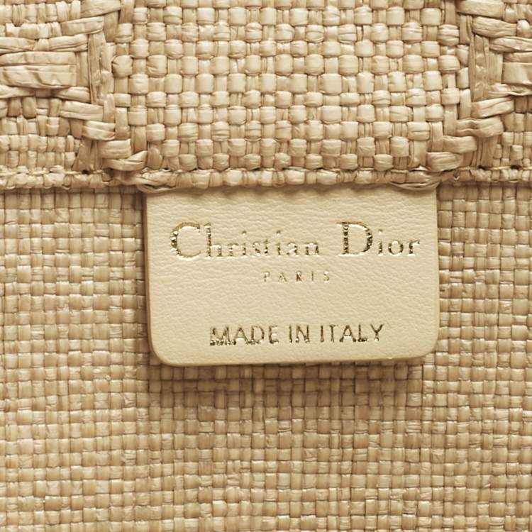 Pre Owned Dior Cream Embroidered Raffia Large Book Tote