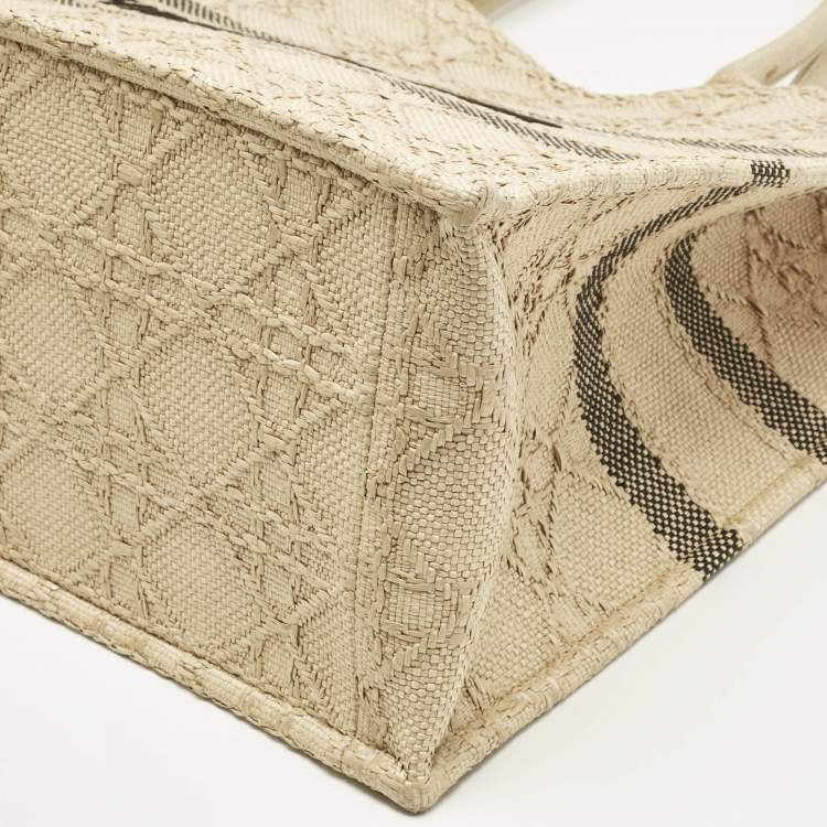 Pre Owned Dior Cream Embroidered Raffia Large Book Tote