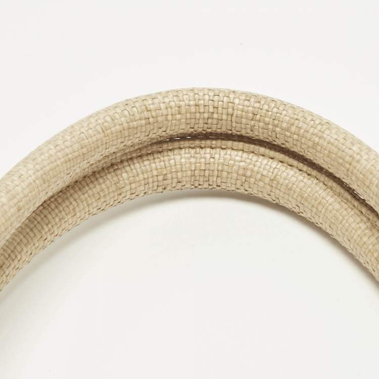 Pre Owned Dior Cream Embroidered Raffia Large Book Tote