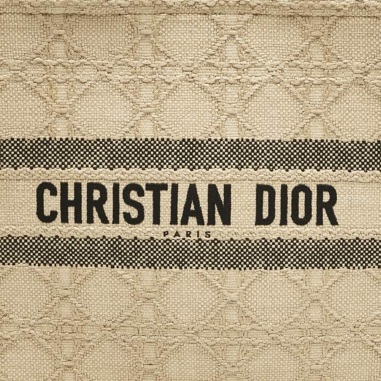 Pre Owned Dior Cream Embroidered Raffia Large Book Tote