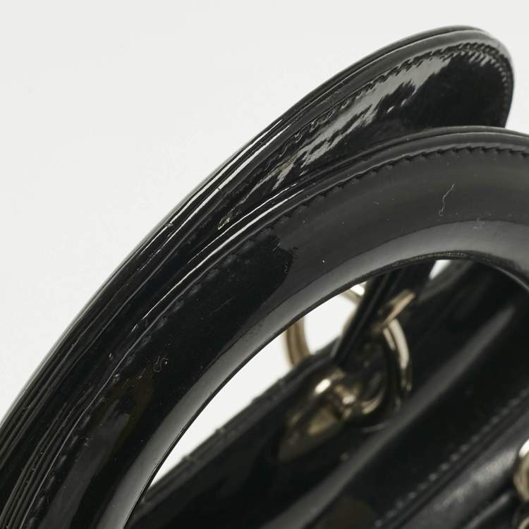 Pre Owned Dior Charcoal Black Cannage Patent Leather Large Lady Dior Tote