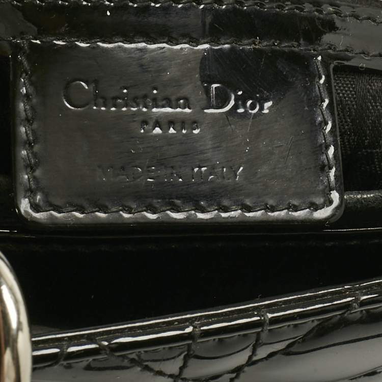 Pre Owned Dior Charcoal Black Cannage Patent Leather Large Lady Dior Tote