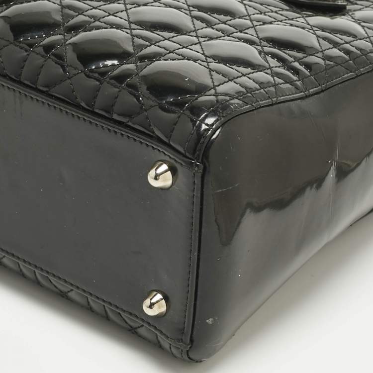 Pre Owned Dior Charcoal Black Cannage Patent Leather Large Lady Dior Tote