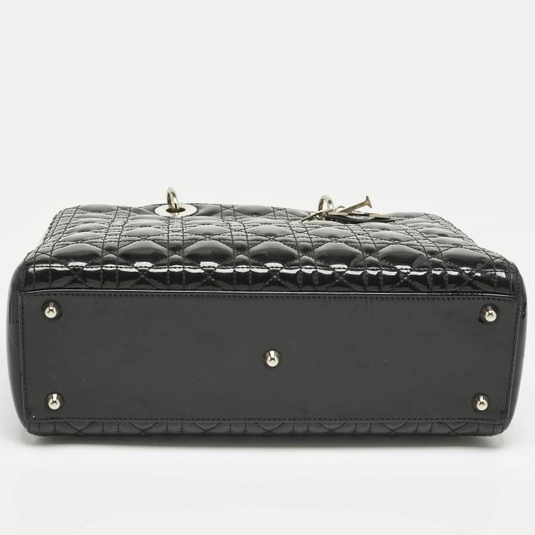 Pre Owned Dior Charcoal Black Cannage Patent Leather Large Lady Dior Tote