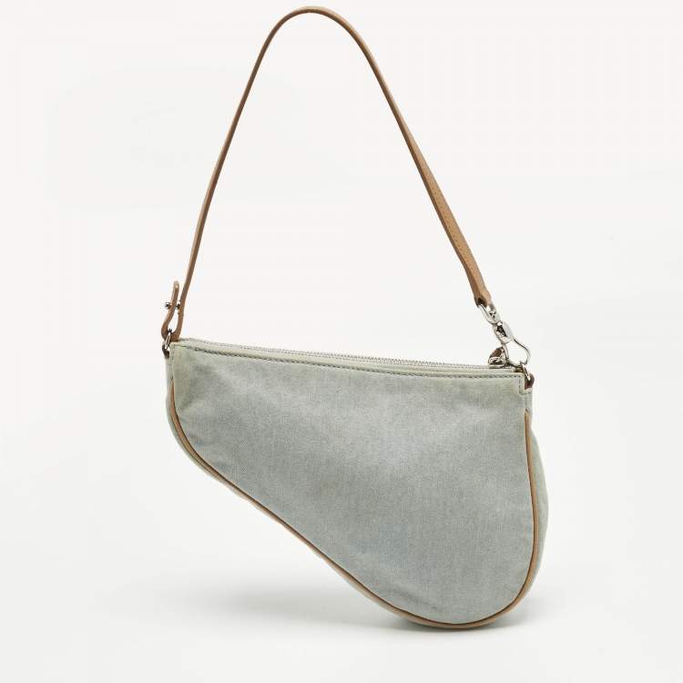 Pre Owned Dior Washed Blue Denim Mini Saddle Bag