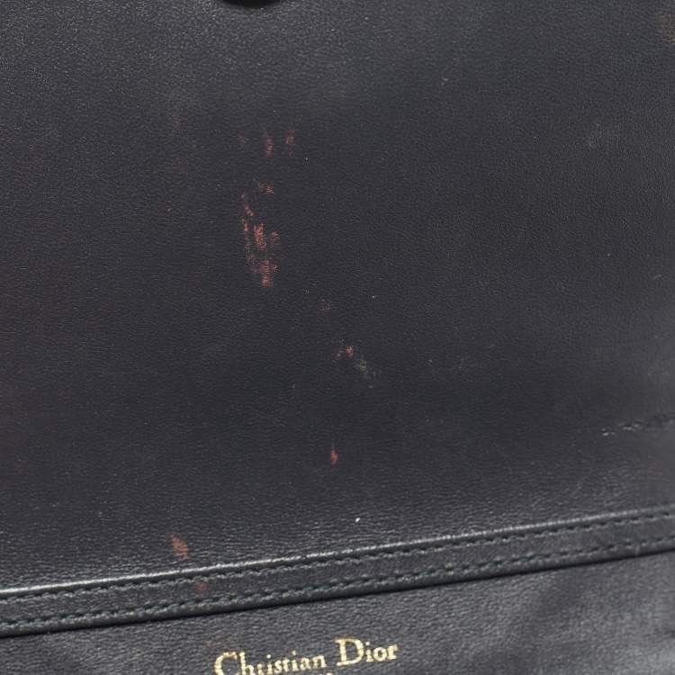 Pre Owned Dior Silver Microcannage Patent Leather Diorama Wallet on Chain