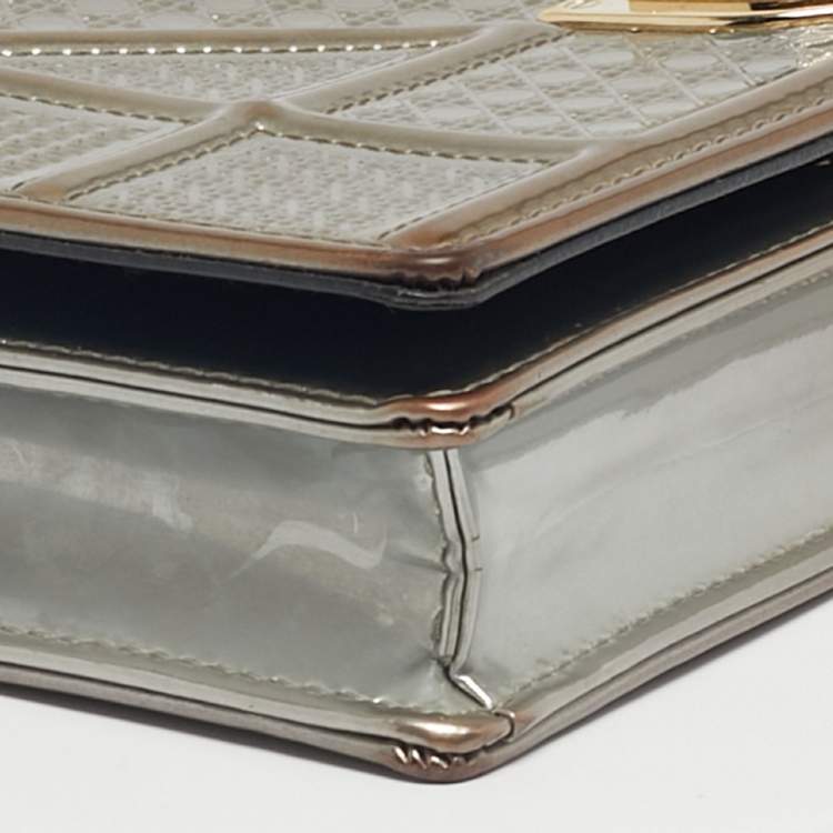 Pre Owned Dior Silver Microcannage Patent Leather Diorama Wallet on Chain