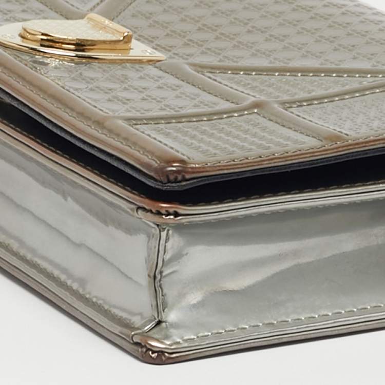 Pre Owned Dior Silver Microcannage Patent Leather Diorama Wallet on Chain