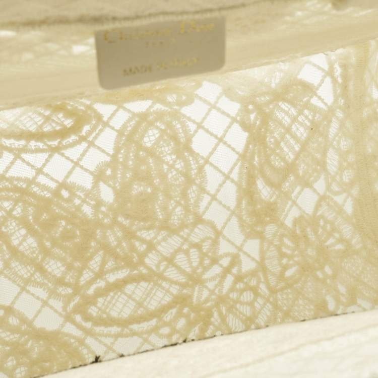 Pre Owned Dior White D-Lace Embroidered Canvas Small Book Tote