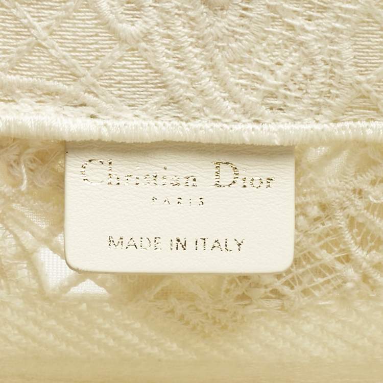 Pre Owned Dior White D-Lace Embroidered Canvas Small Book Tote