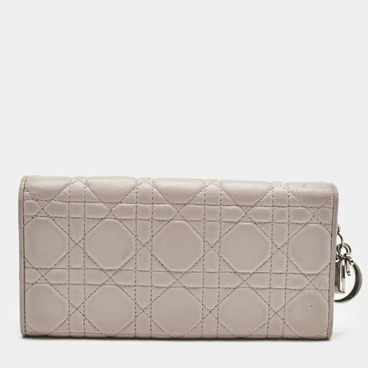 Pre Owned Dior Light Pink Cannage Leather Lady Dior Rendezvous Wallet on Chain