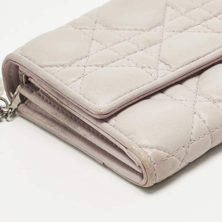 Pre Owned Dior Light Pink Cannage Leather Lady Dior Rendezvous Wallet on Chain