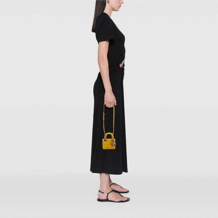 Pre Owned Dior Yellow Micro Lambskin Cannage Lady Dior