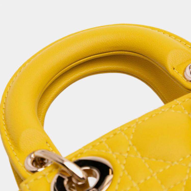 Pre Owned Dior Yellow Micro Lambskin Cannage Lady Dior