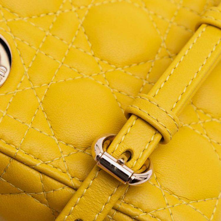 Pre Owned Dior Yellow Micro Lambskin Cannage Lady Dior