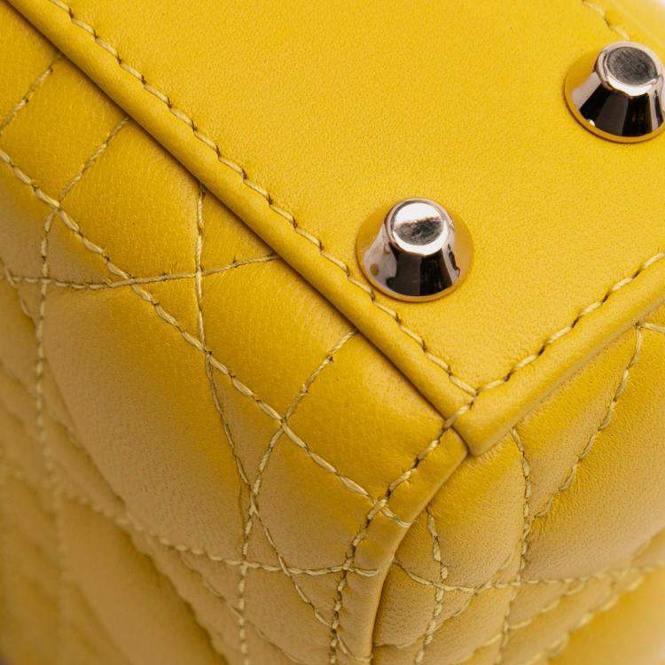 Pre Owned Dior Yellow Micro Lambskin Cannage Lady Dior