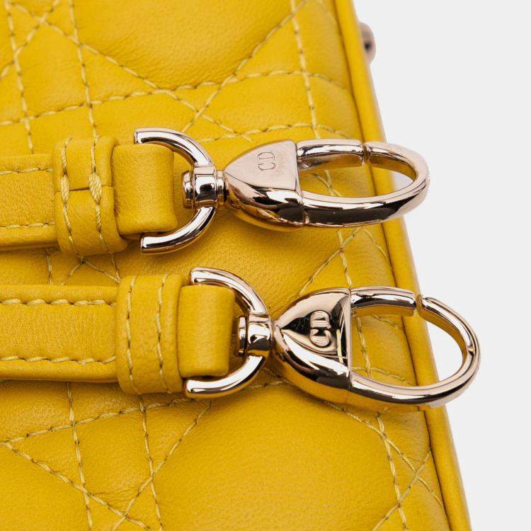 Pre Owned Dior Yellow Micro Lambskin Cannage Lady Dior