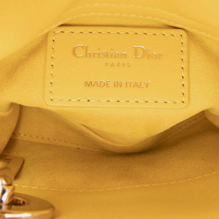Pre Owned Dior Yellow Micro Lambskin Cannage Lady Dior
