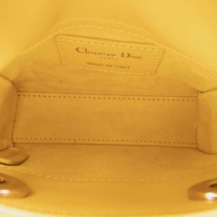 Pre Owned Dior Yellow Micro Lambskin Cannage Lady Dior