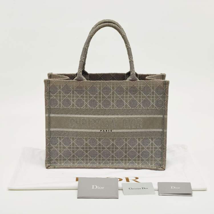 Pre Owned Dior Grey Embroidered Cannage Canvas Medium Book Tote