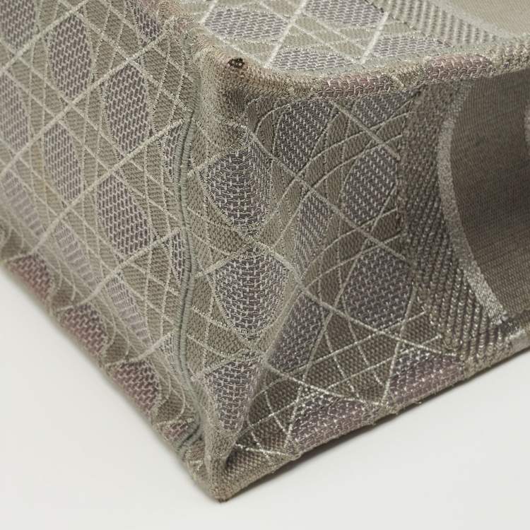 Pre Owned Dior Grey Embroidered Cannage Canvas Medium Book Tote