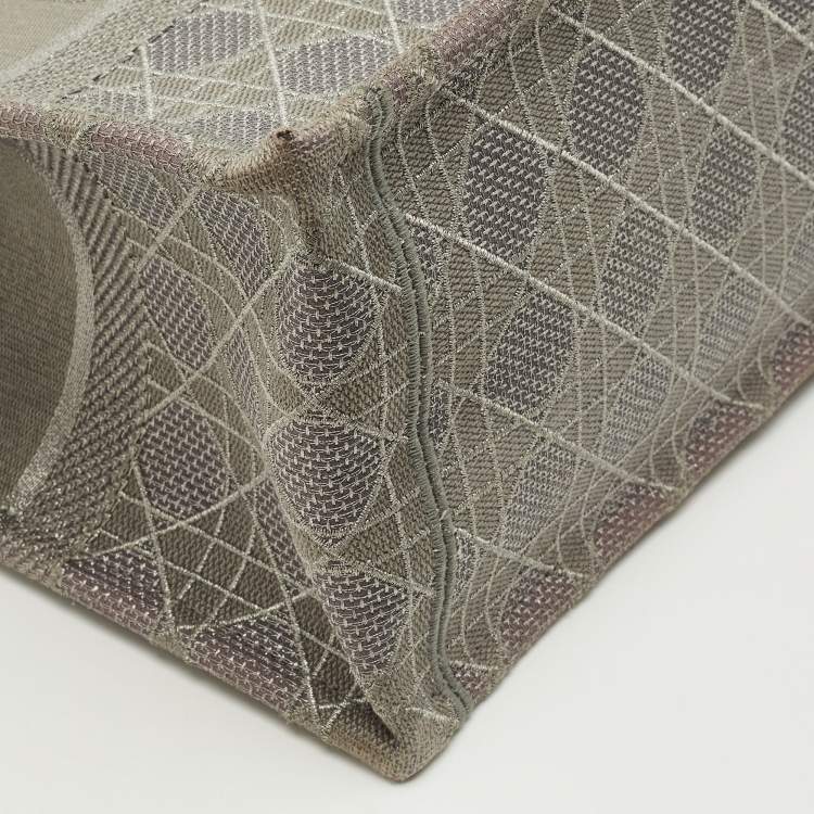 Pre Owned Dior Grey Embroidered Cannage Canvas Medium Book Tote