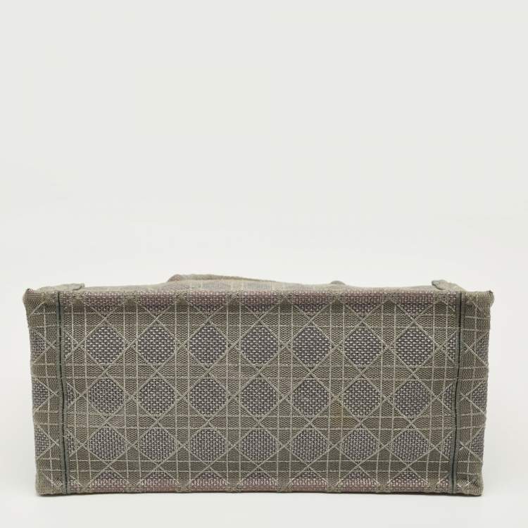 Pre Owned Dior Grey Embroidered Cannage Canvas Medium Book Tote