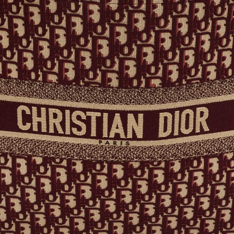 Pre Owned Dior Burgundy Oblique Embroidered Canvas Large Book Tote 