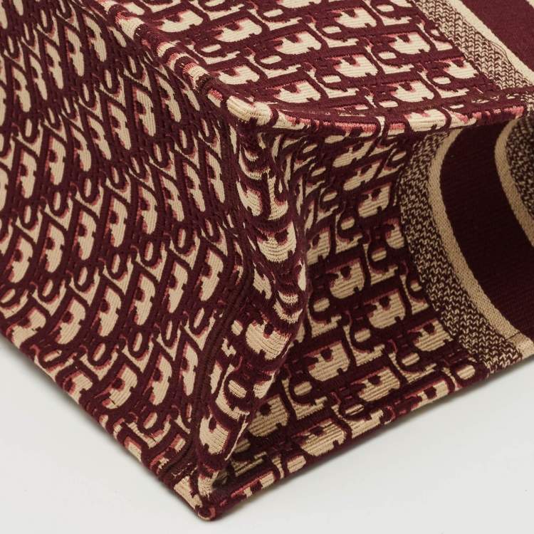 Pre Owned Dior Burgundy Oblique Embroidered Canvas Large Book Tote 
