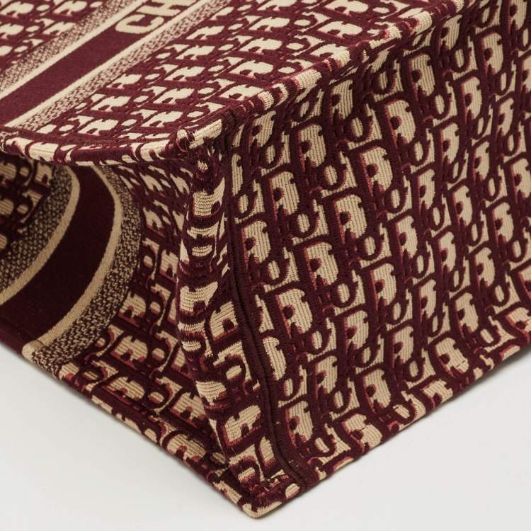 Pre Owned Dior Burgundy Oblique Embroidered Canvas Large Book Tote 