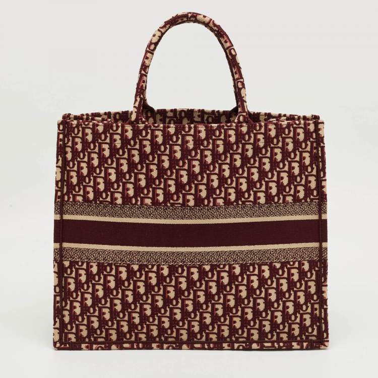 Pre Owned Dior Burgundy Oblique Embroidered Canvas Large Book Tote 