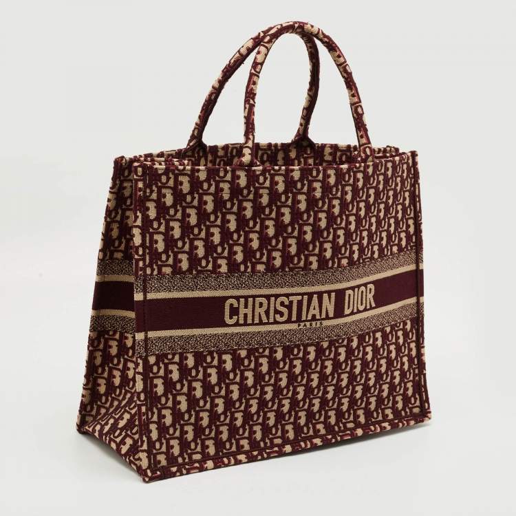 Pre Owned Dior Burgundy Oblique Embroidered Canvas Large Book Tote 