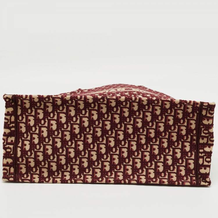 Pre Owned Dior Burgundy Oblique Embroidered Canvas Large Book Tote 