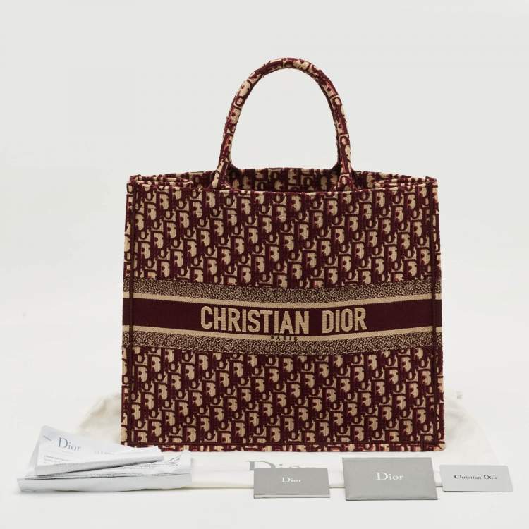Pre Owned Dior Burgundy Oblique Embroidered Canvas Large Book Tote 