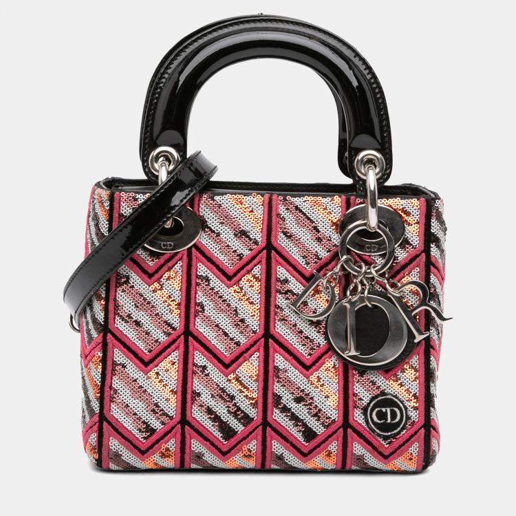 Pre Owned Dior Pink Mini Patent Sequined Lady Dior