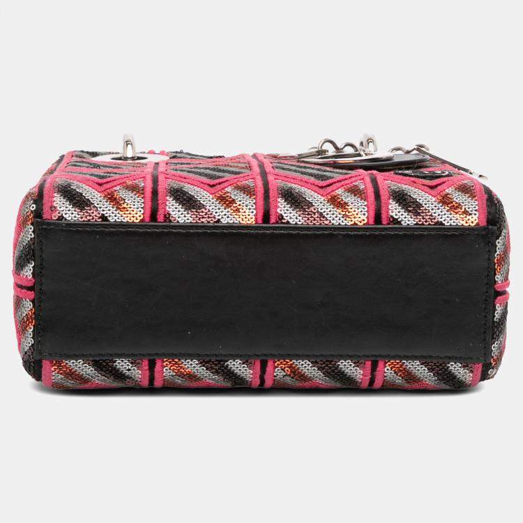 Pre Owned Dior Pink Mini Patent Sequined Lady Dior