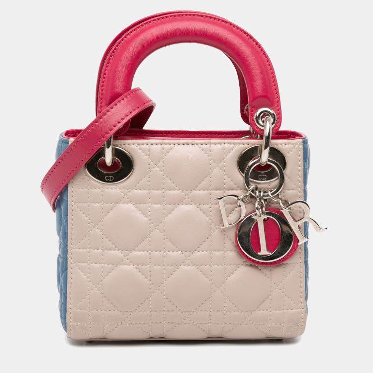 Pre Owned Dior Multicolor Mini Tricolor Lambskin Cannage Lady Dior