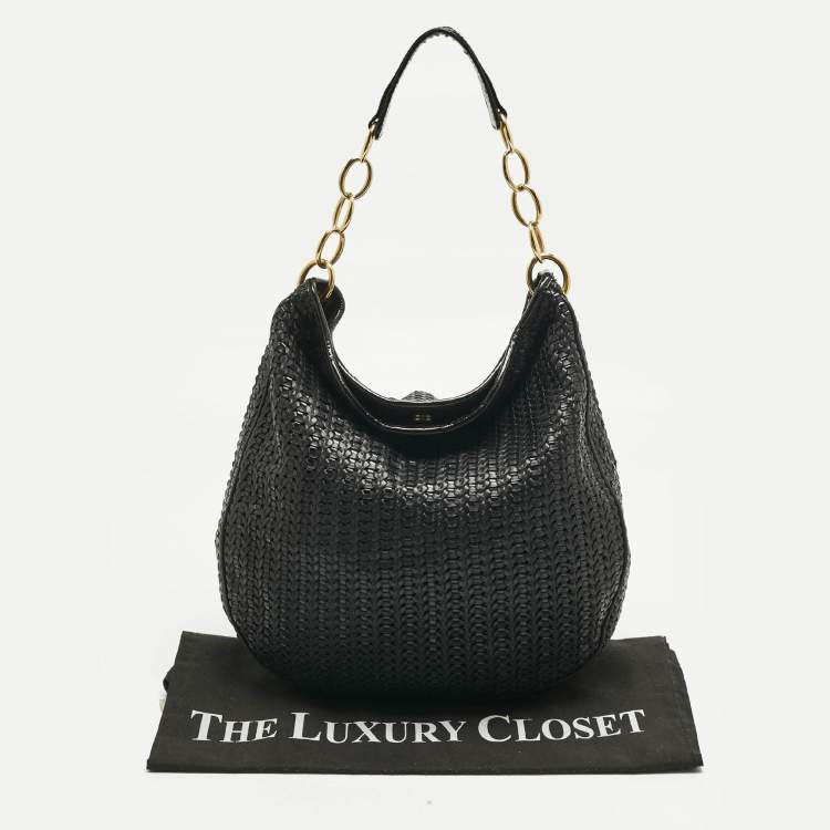 Pre Owned Dior Black Woven Leather Lady Dior Soft Hobo