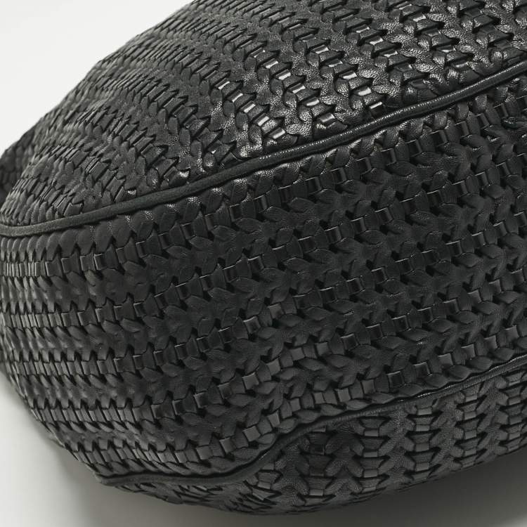 Pre Owned Dior Black Woven Leather Lady Dior Soft Hobo