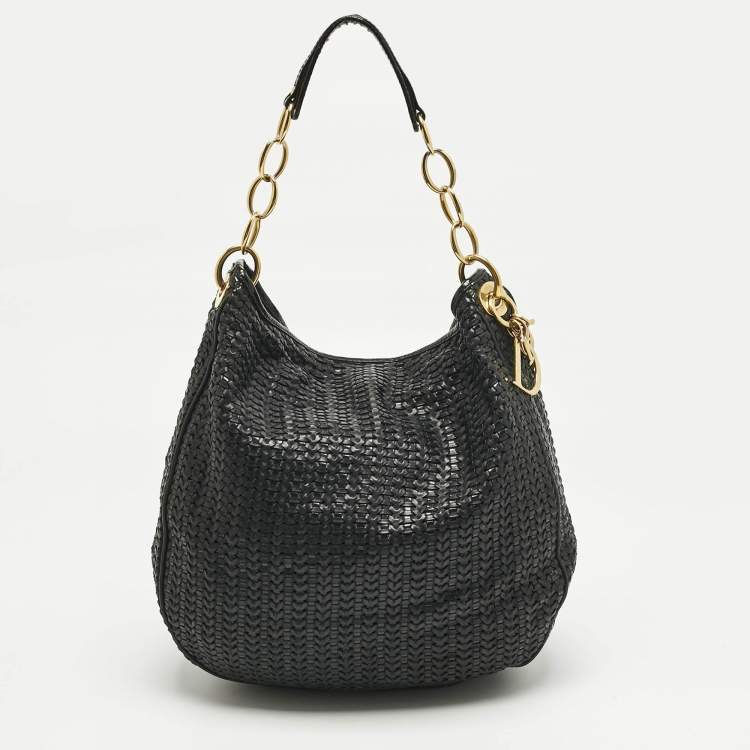 Pre Owned Dior Black Woven Leather Lady Dior Soft Hobo
