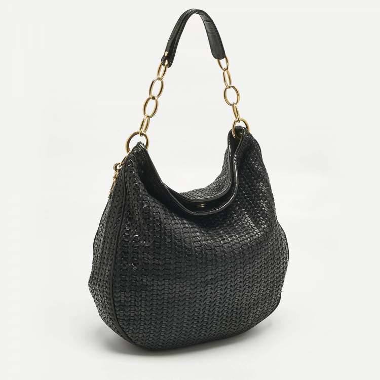 Pre Owned Dior Black Woven Leather Lady Dior Soft Hobo