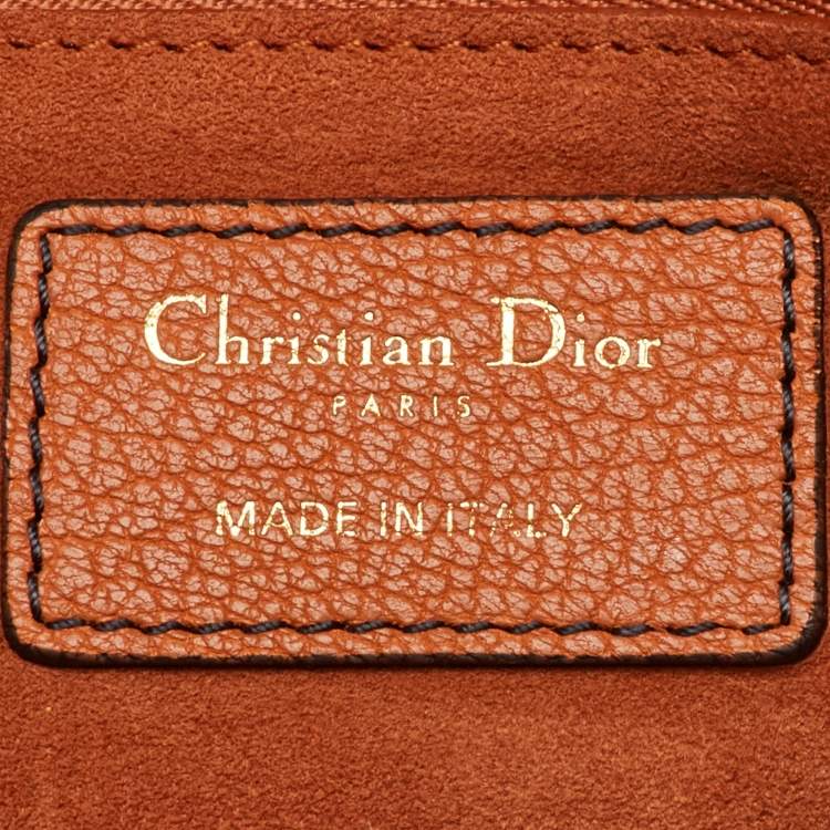 Pre Owned Dior Orange Canyon Grained Leather Large Lady Dior Tote