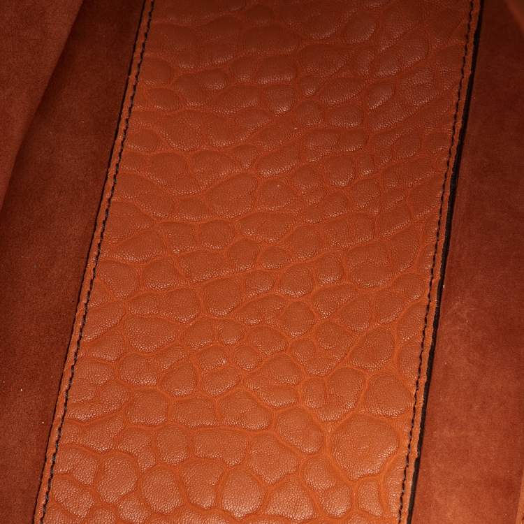 Pre Owned Dior Orange Canyon Grained Leather Large Lady Dior Tote